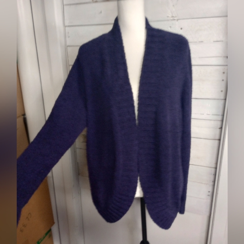 Chico’s Women’s Open Front Cardigan Sweater Size XL Purple Cozy Knit Long Sleeve